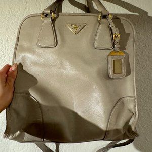 Prada Saffiano Grey Leather Bag with Gold Hardware